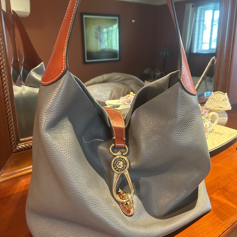 Gray and Brown Leather Hobo Bag